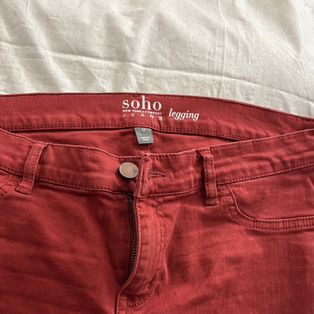 New York & Company Burnt Orange Distressed Jeggings - Picture 4 of 9